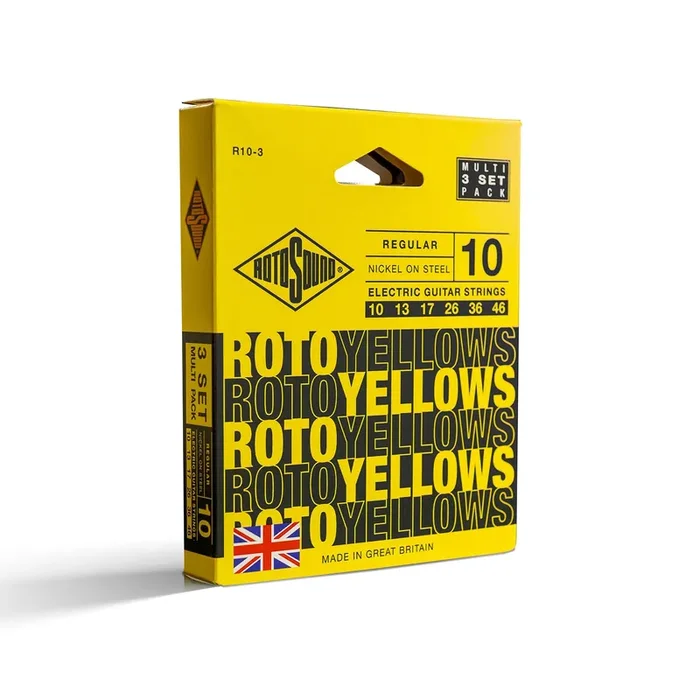 Rotosound ROTO Yellows Nickel Wound 10-46 Electric Guitar Strings, 3-Pack