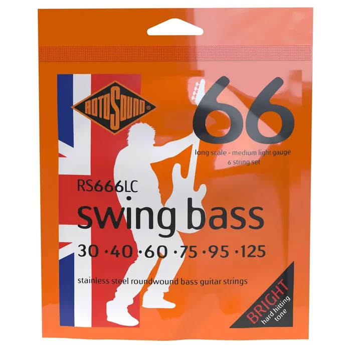 Rotosound Swing Bass Stainless Steel 30-125 6-String Bass Guitar Strings, Long Scale [RS666LC]