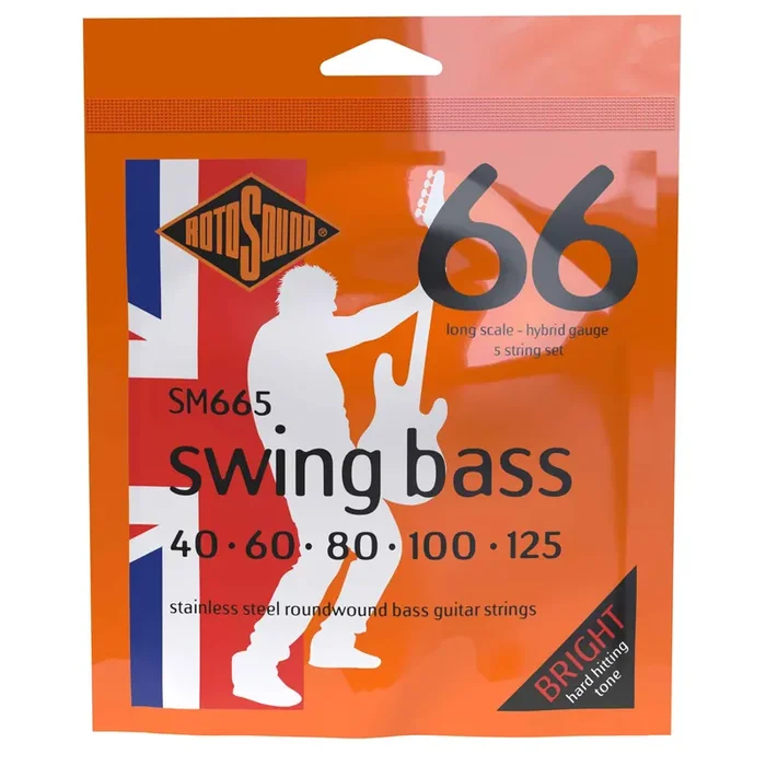 Rotosound Swing Bass Stainless Steel 40-125 5-String Bass Guitar Strings, Long Scale [SM665]
