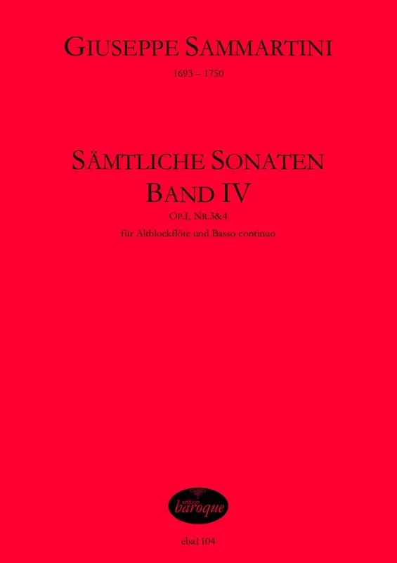Sammartini Complete Sonatas for Treble Recorder and Basso Continuo, Vol. 4