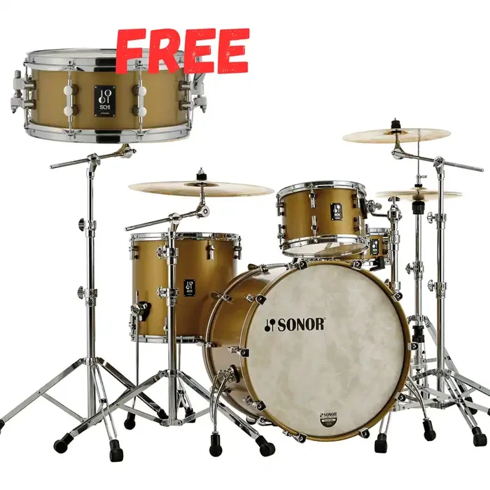 Sonor SQ1 20‘‘ 3pc Drum Kit, Satin Gold Metallic + FREE SNARE