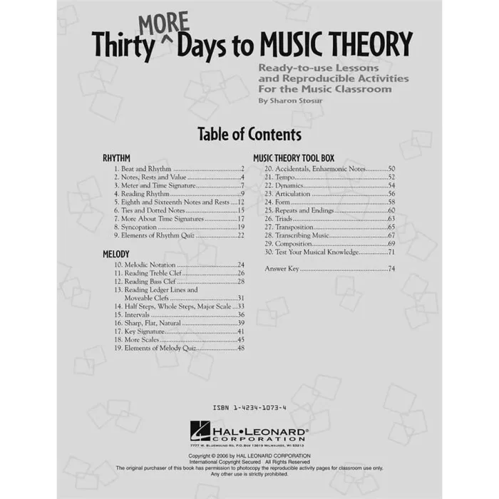 Stosur, Sharon – Thirty More Days To Music Theory