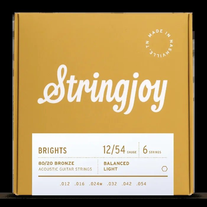 Stringjoy Brights 80/20 Bronze 12-54 Acoustic Guitar Strings, Light