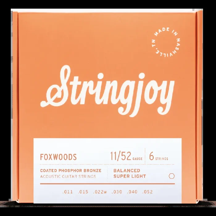 Stringjoy Foxwoods Coated Phosphor Bronze 11-52 Acoustic Guitar Strings, Custom Light