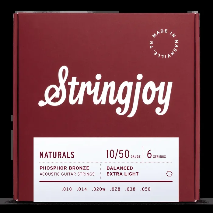 Stringjoy Naturals Phosphor Bronze 10-50 Acoustic Guitar Strings, Extra Light