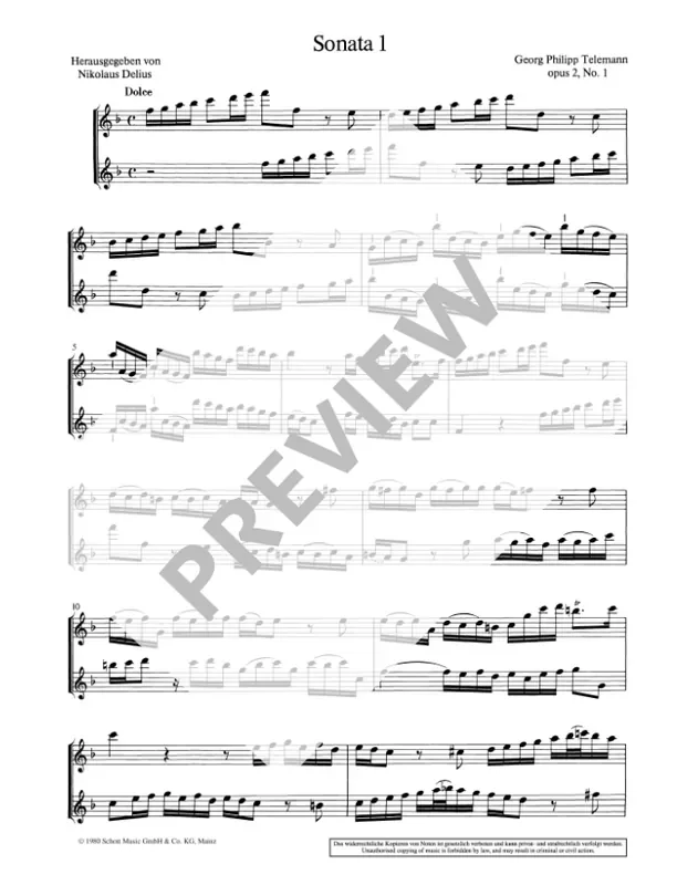 Telemann 6 Sonatas for Recorder Duet – Volume 1