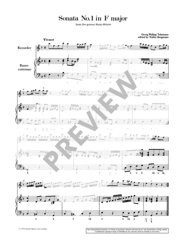 Telemann Sonata No. 1 in F Major for Alto Recorder and Continuo