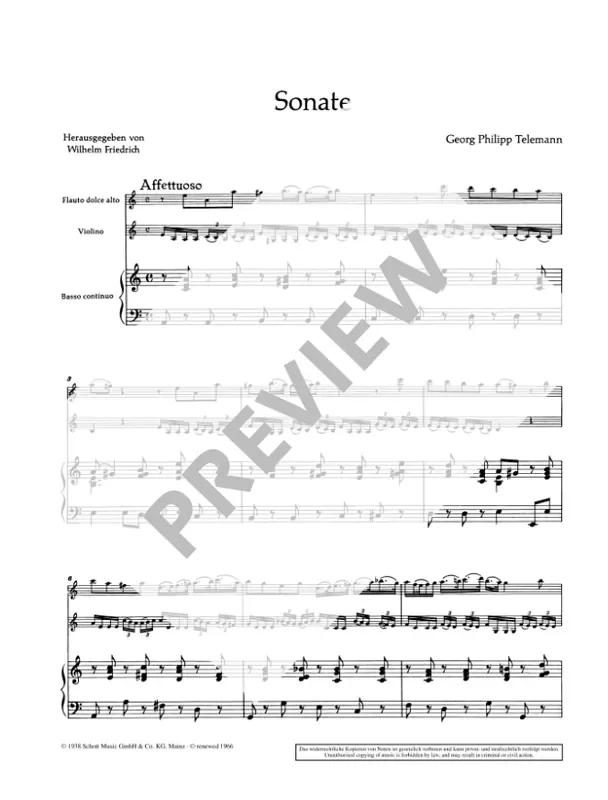 Telemann Trio Sonata in a minor for Alto Recorder, Violin and Continuo