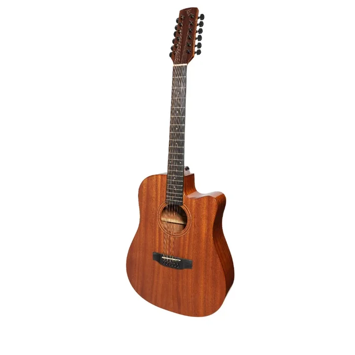 Timberidge ‘Messenger Series’ 12-String Mahogany Solid Top Acoustic-Electric Dreadnought Cutaway Guitar (Natural Gloss)