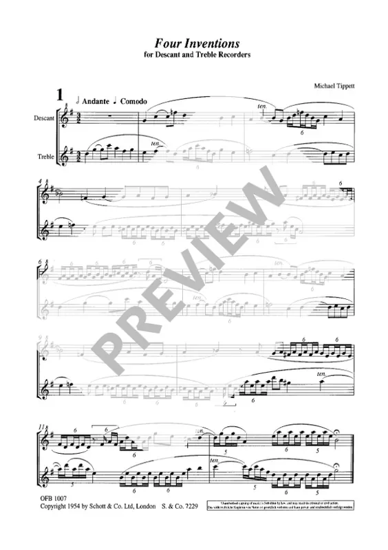 Tippett Four Inventions for Recorder Duet