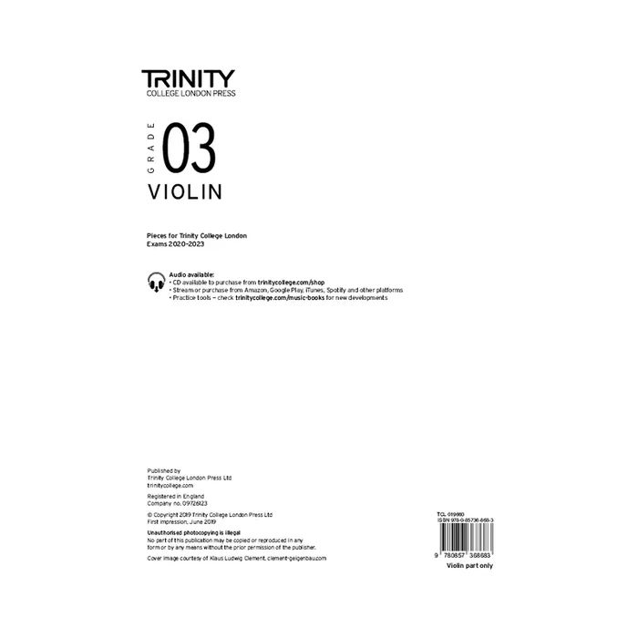 Trinity Violin Exam Pieces From 2020: Grade 3 (part only)