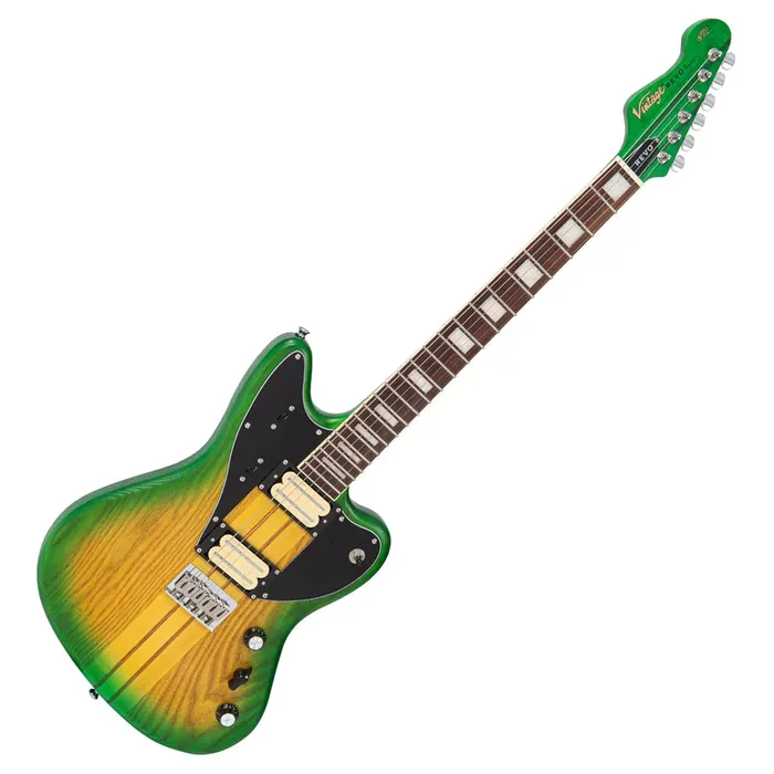 Vintage REVO Series ‘Integra‘ Guitar ~ Green/Yellow Burst