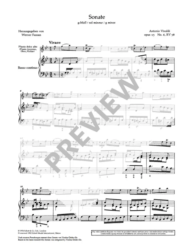 Vivaldi (attr.) Sonata in g minor for Treble Recorder and Continuo