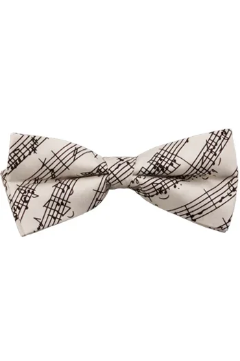 White Pure Silk Bow Tie With Black Manuscript Design
