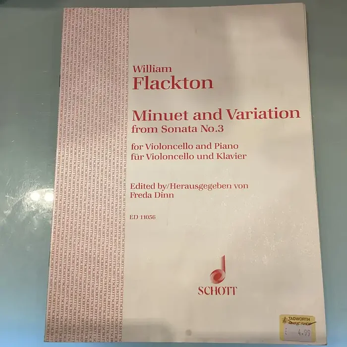 William Flackton Minuet and Variation from Sonato No.3 for Cello and Piano Ed 11056