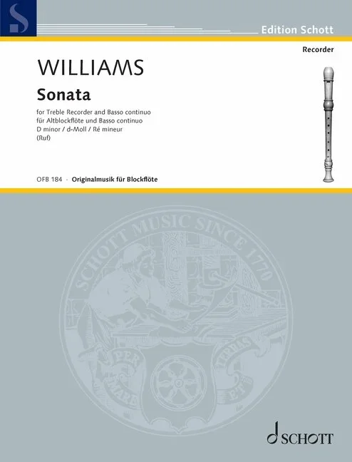 Williams, William : Williams, William : Sonata D minor, – treble recorder and basso continuo – Schott Digital