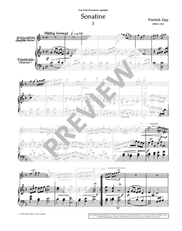 Zipp Sonatina for Treble Recorder and Piano